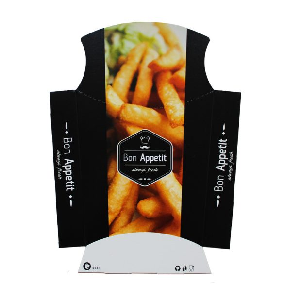 Pommes- Schütte "Bon Apetit", Pappe mit Klappdeckel / 50 Stück