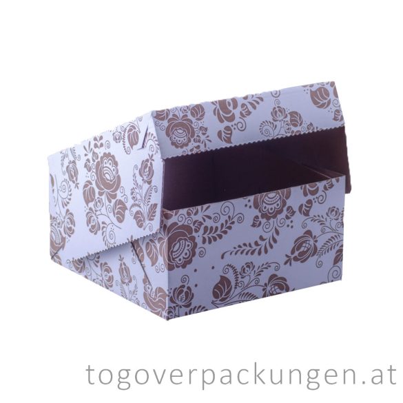 Tortenkarton / Kuchenbox, 190 x 190 x 100 mm, gemustert / 1 Stück