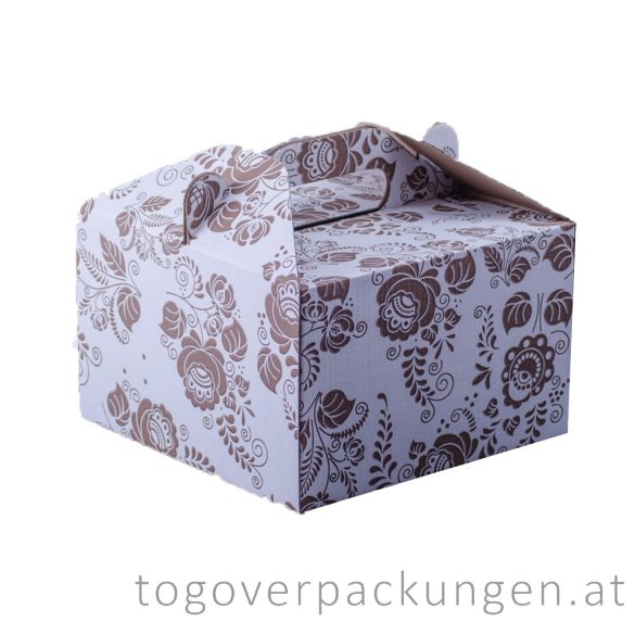 Tortenkarton / Kuchenbox mit Griff, 190 x 190 x 120 mm, gemustert / 1 Stück