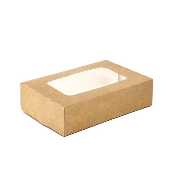 Kuchenbox 230 x 150 x 50 mm mit Fenster, braun / 15 Stück