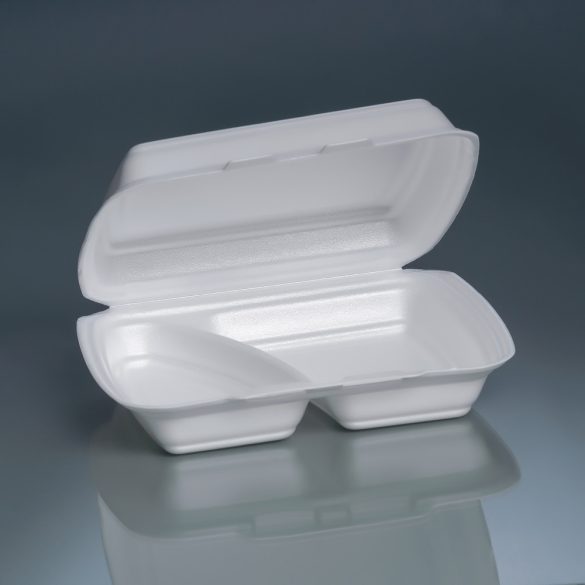 Menüboxen mit Deckel aus XPS, 240 x 210 x 70 mm, 2-geteilt, weiss / 50 Stück