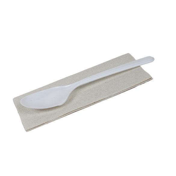Mehrweg-Besteckset "LUXY", Löffel + Servietten, Weiß / 1 Set