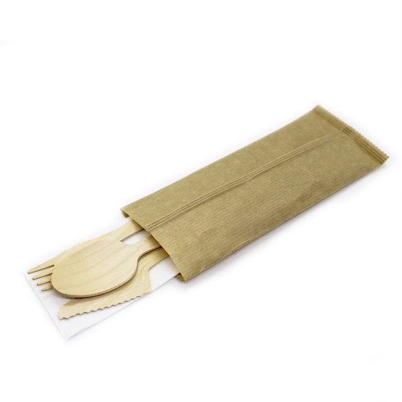 Holzbesteckset (Löffel, Messer, Gabel + Serviette), FSC certified / 100 Stück