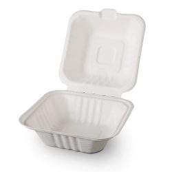  Kompostierbare Zuckerrohr-Menübox - Hamburger, 150 x 150 x 80 mm / 100 Stück