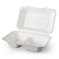   Kompostierbare Zuckerrohr-Menübox, 230 x 150 x 80 mm für halb Portion, 2 teilige / 50 Stück