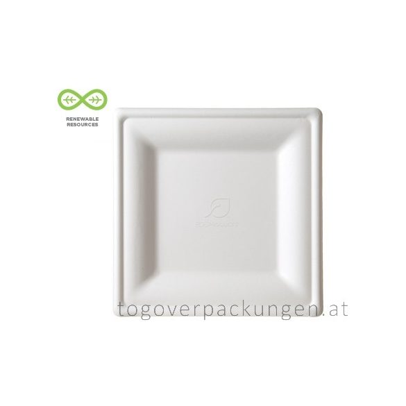 Kompostierbar Zuckerrohr Teller, eckig, 16 x 16 cm / 50 Stück